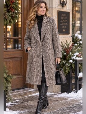 Mallia Irish Herringbone Tweed full length winter coat